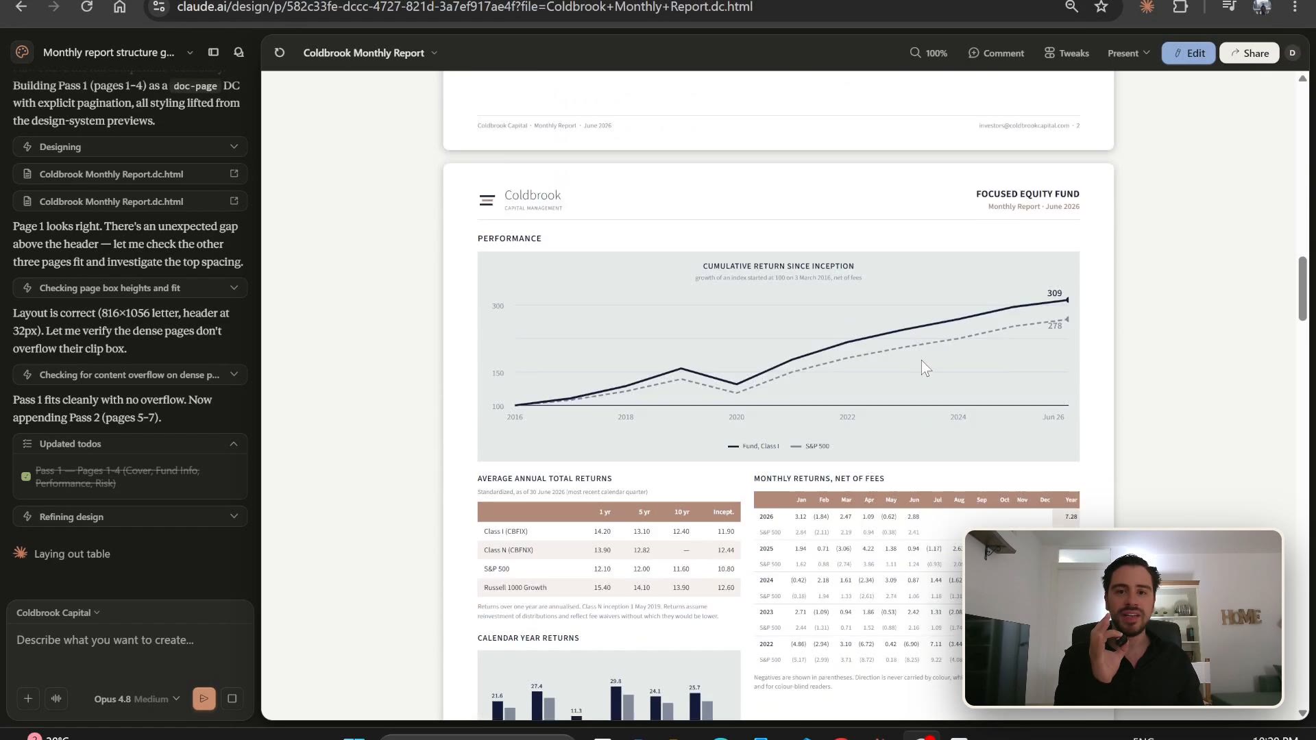 The report performance page