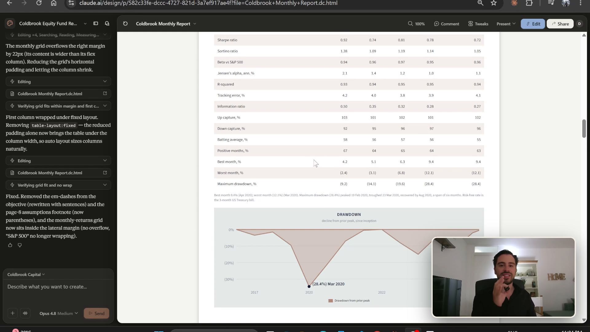The report risk and consistency page