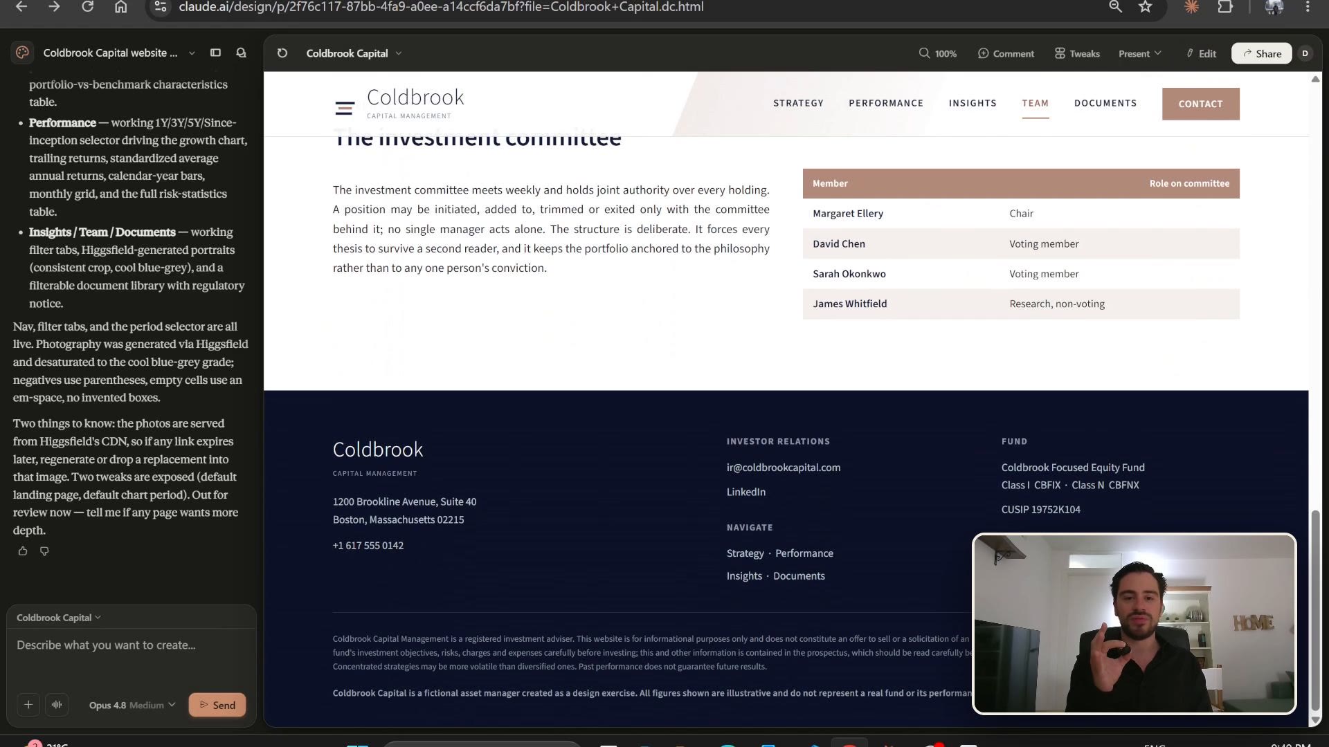 The Coldbrook website investment committee page and footer