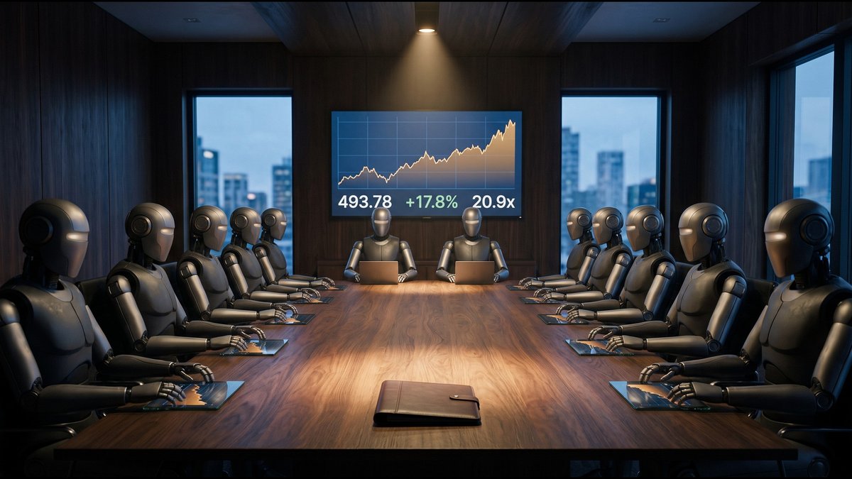 An AI investment committee around a boardroom table, the cover of the Medium article